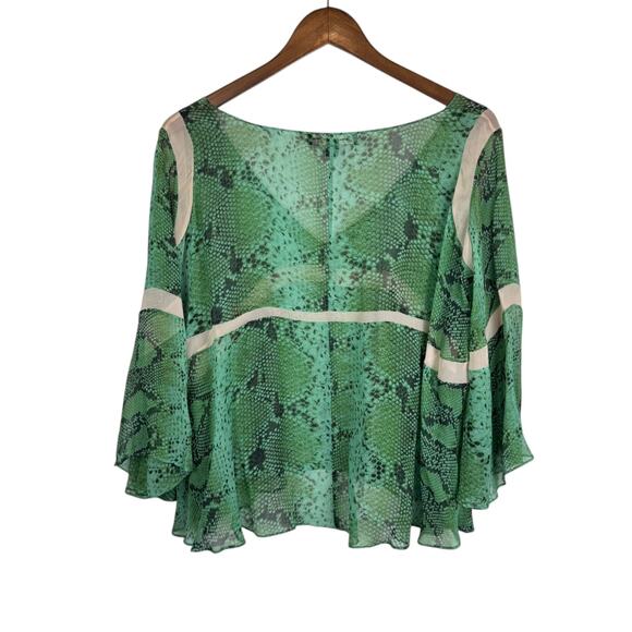 Elizabeth and James 100% Silk Green Snake Print Oversized Sheer Layering Blouse - Picture 10 of 13